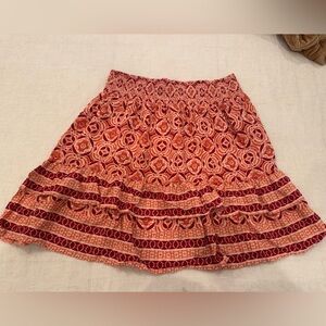 Women’s Boho Printed Elastic Smocked Skirt Spring Summer Red Size Large NWOT